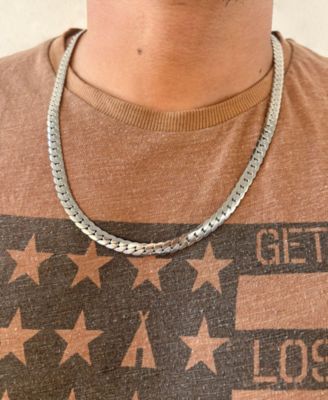 Tarnish Resistant Men's Silver Flat Curb Chain Necklace