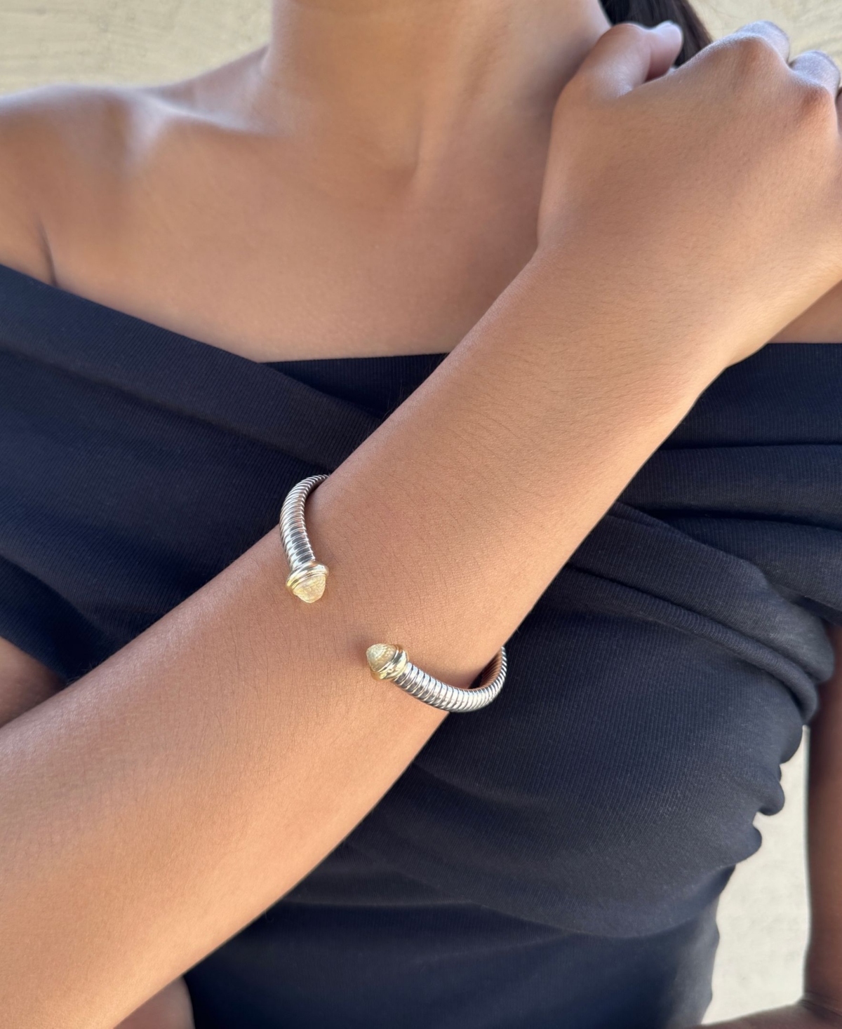 Adornia Silver Coil Clear Stones Cuff Bracelet