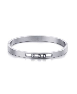 Tarnish Resistant Silver Sliding Stones Cuff Bracelet