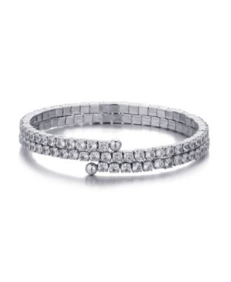Silver Coil Stretch Crystal Tennis Wrap Bracelet