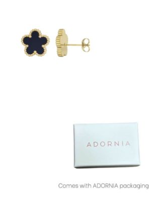 Tarnish Resistant Gold Black 5-Leaf Clover Stud Earrings