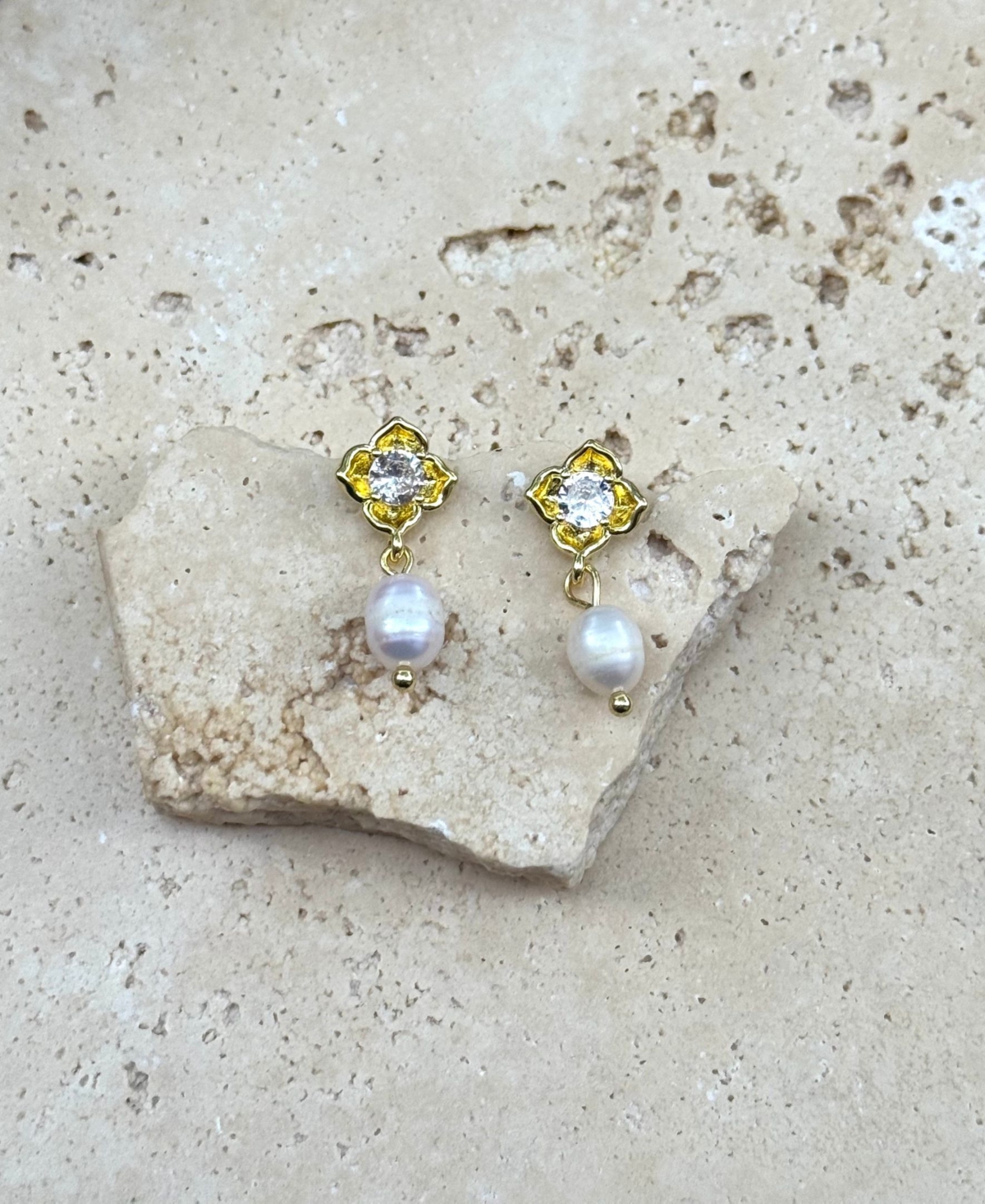 Adornia Gold Freshwater Pearl Crystal Flower Earrings