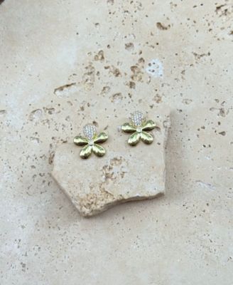 Gold CZ Flower Petal Stud Earrings