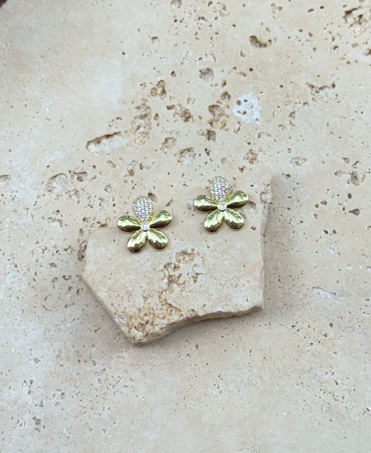 Adornia Gold Cz Flower Petal Stud Earrings