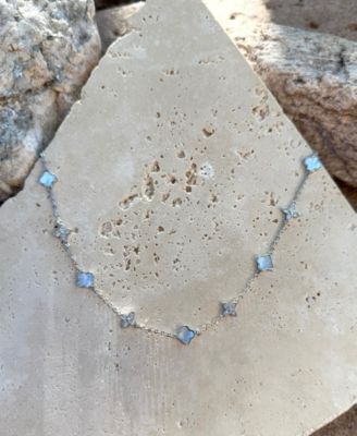 Silver Mother of Pearl CZ Mixed Clover Station Necklace