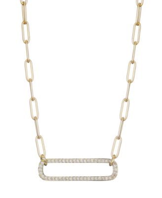 Gold CZ Rounded Rectangle Pendant Necklace