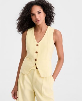 On 34th Women's Linen Blend V-Neck Button-Front Vest, Macy's