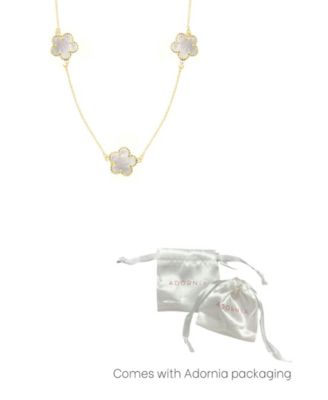 Gold Mother of Pearl 36" 5-Leaf Clover Station Necklace
