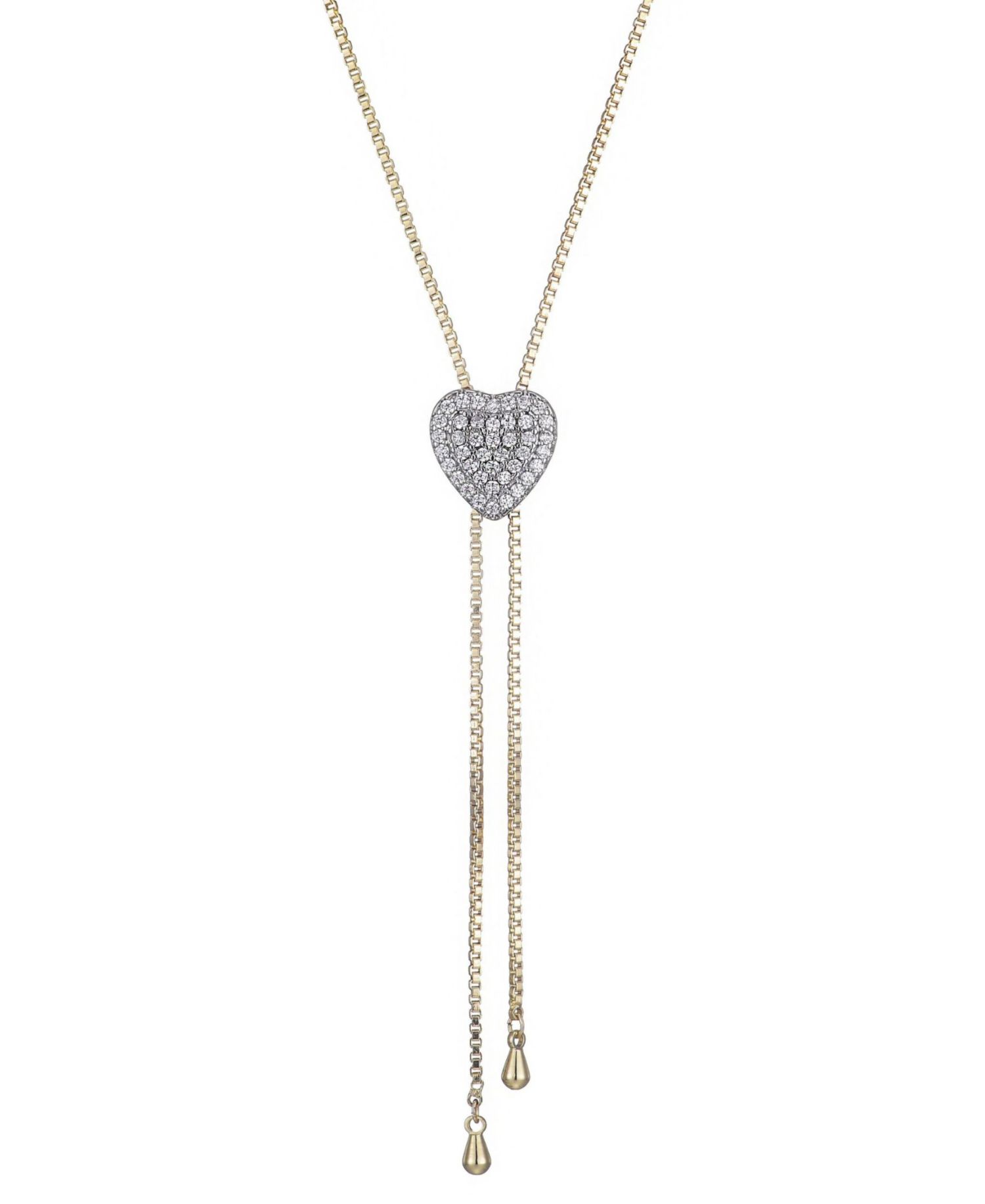 Gold CZ Heart Bolo Necklace