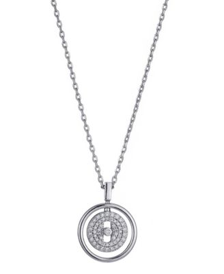 Silver CZ Dancing Stone Disc Pendant Necklace