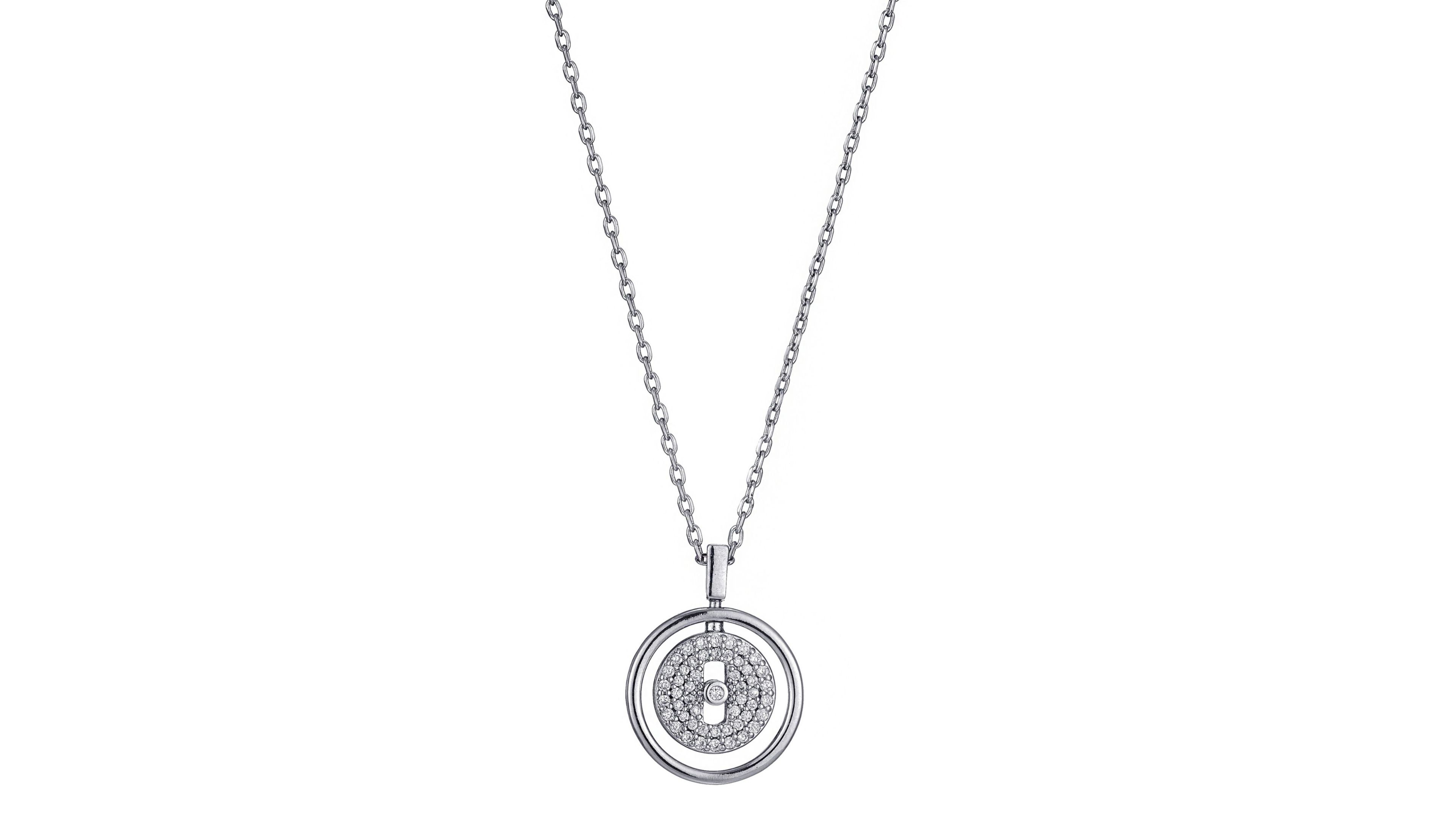 Adornia Silver Cz Dancing Stone Disc Pendant Necklace