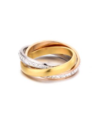 Tarnish Resistant CZ Two-Tone Rolling Eternity Band Ring