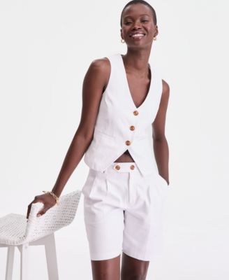 Women's High-Rise Linen-Blend Bermuda Shorts