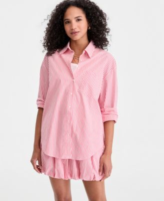 Women's Stripe Button-Front Top, Double Scoop-Neck Layering Tank Top & Stripe Bubble-Hem Mini Skirt