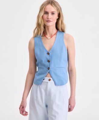 Women's V-Neck Button-Front Vest & Mid-Rise Bermuda Shorts
