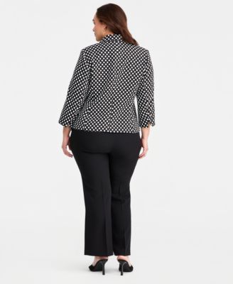 Plus Size Dot-Jacquard 3/4-Sleeve Jacket