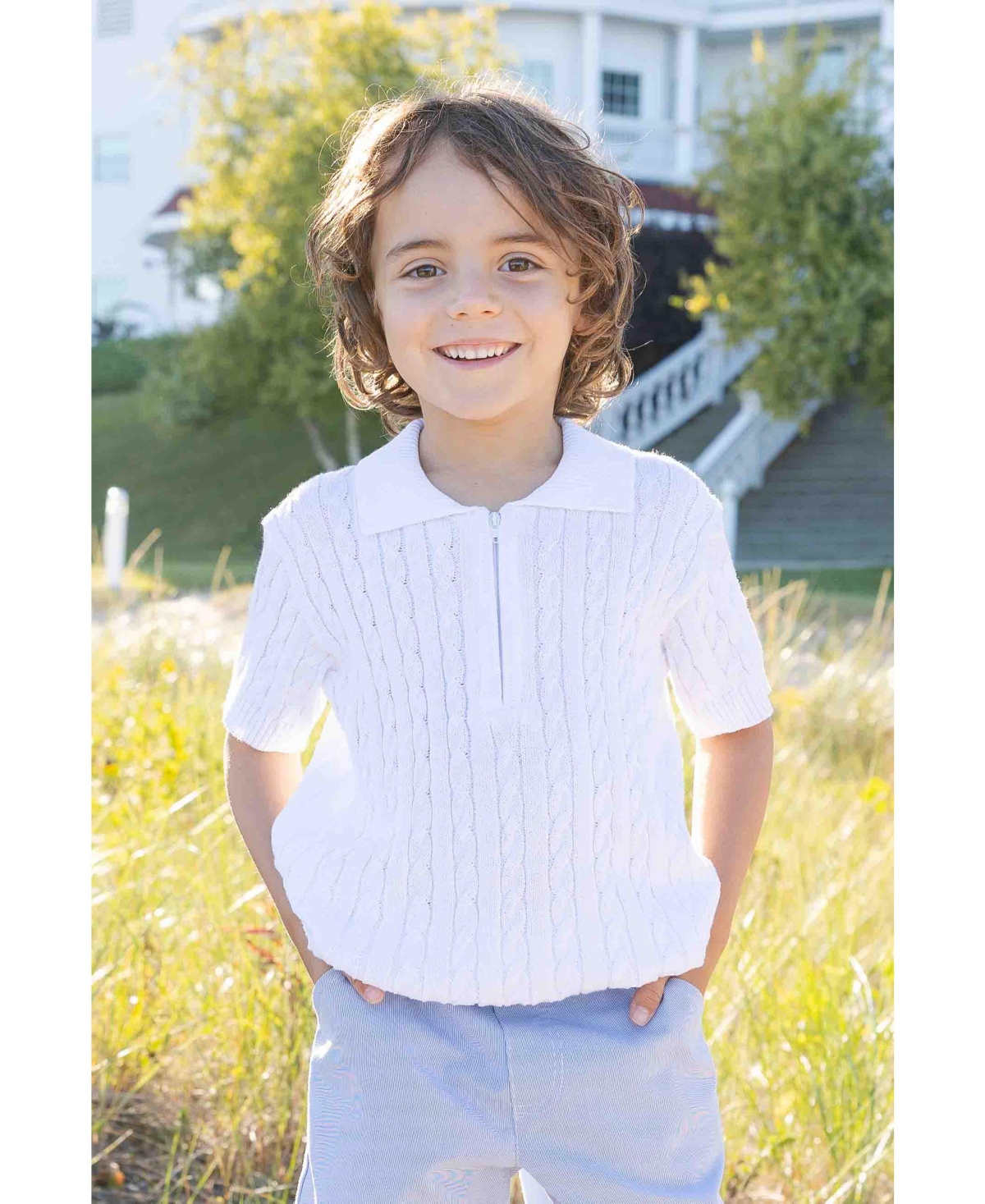 Florence Eiseman Toddler Boys Short Sleeve Polo Cable Sweater