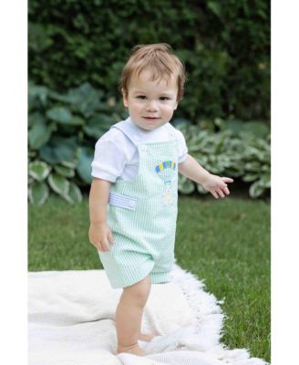 Baby Boy Seersucker Shortall With Parachute Bear