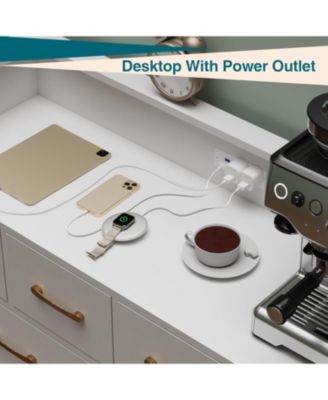 8 Drawer Wood Dressers for Bedroom with Led Light and Power Outlet, Wooden Dressers with Open Shelves  for Adult and Kids Bedroom