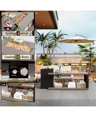 50,000 BTU Metal Outdoor Fire Pit Table with Auto Shut-Off, Propane Storage, Rain Cover and Lava Rocks