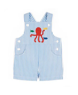 Baby Boy Stripe Seersucker Shortall With Octopus