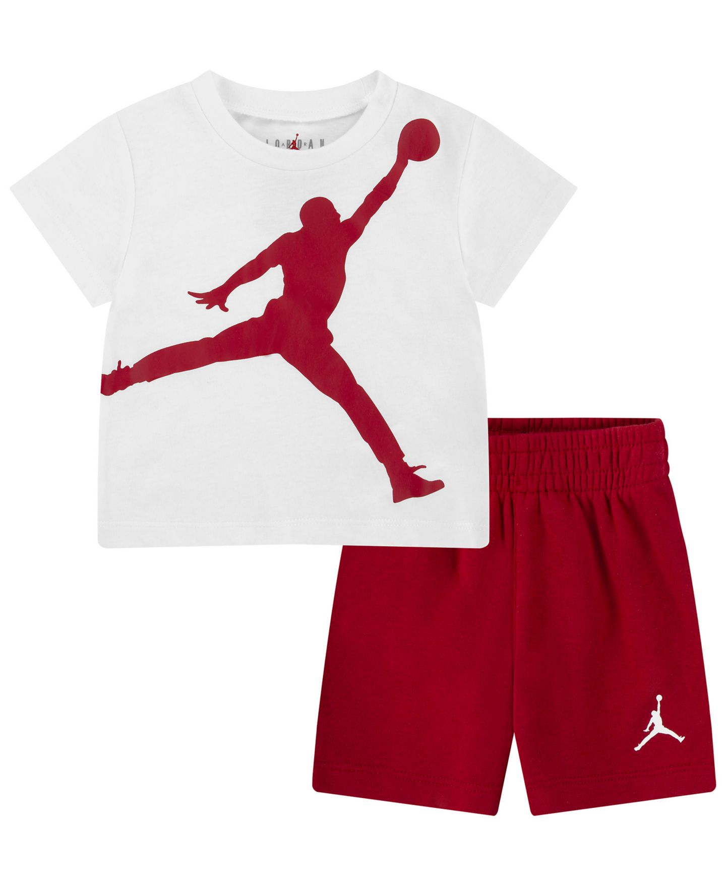 Детский комплект Jordan Jumbo Jump Man для малыша: футболка и шорты, 2 предмета, цвет: Тёмный красный / Белый — фото 1