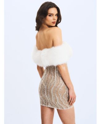 Women's Averie Fur Off-Shoulder Sequin Mini Dress