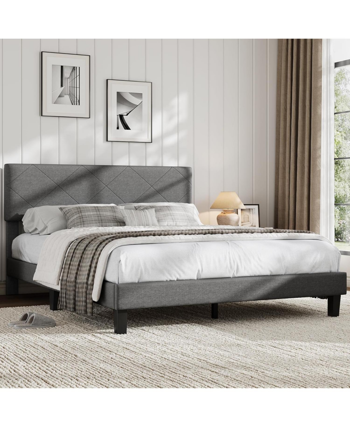 gaomon Bed Frame with Upholstered Headboard, Full Size Platform Bed Frame with Wooden Slat Support