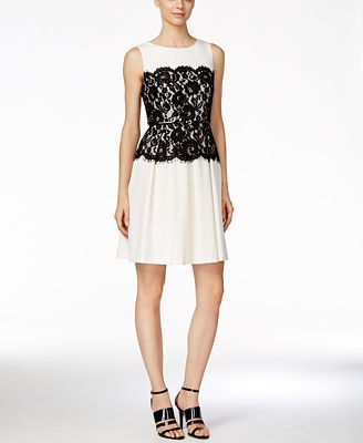 Calvin Klein Belted Lace Fit & Flare Dress - Dresses - Women - Macy's