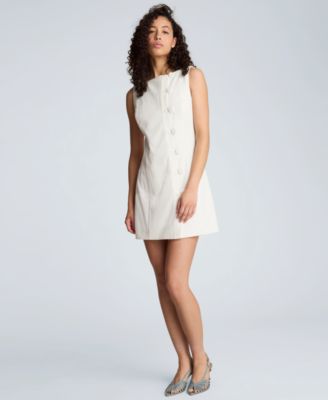 Women's Boat Neck Button Front Sheath Short Dress