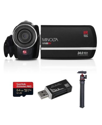 MN88NV Full HD 24MP 3" Touchscreen Night Vision Camcorder, microSD Card + Tripod + Card Reader