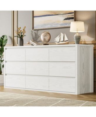 9 Drawer Dresser for Bedroom, Wide Modern Chest of Drawers, Large Wood Dresser Wooden Storage Organizer for Living Room