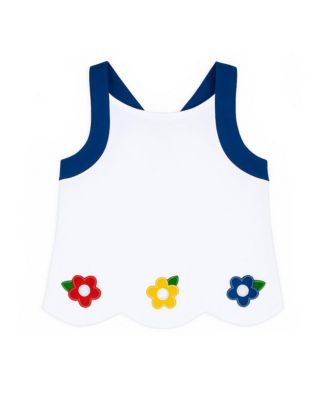 Big Girls Knit Top With Scallop Hem And Flowers