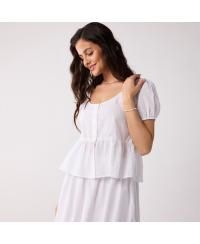 Women's Embroidered Peplum Top with Puff Sleeves