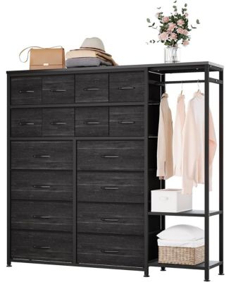 16 Drawer Dresser with Clothes Rack, Tall Fabric Storage Organizer for Bedroom Closet, Living Room