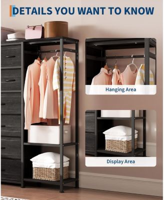 16 Drawer Dresser with Clothes Rack, Tall Fabric Storage Organizer for Bedroom Closet, Living Room