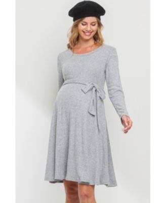 Maternity Rib Knit Empire Waist Long Sleeve Knee-Length Dress