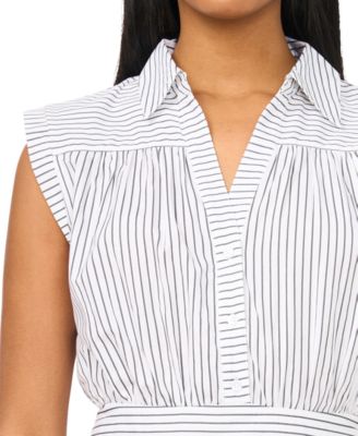 Women's Collared Shirred Button-Down Dress