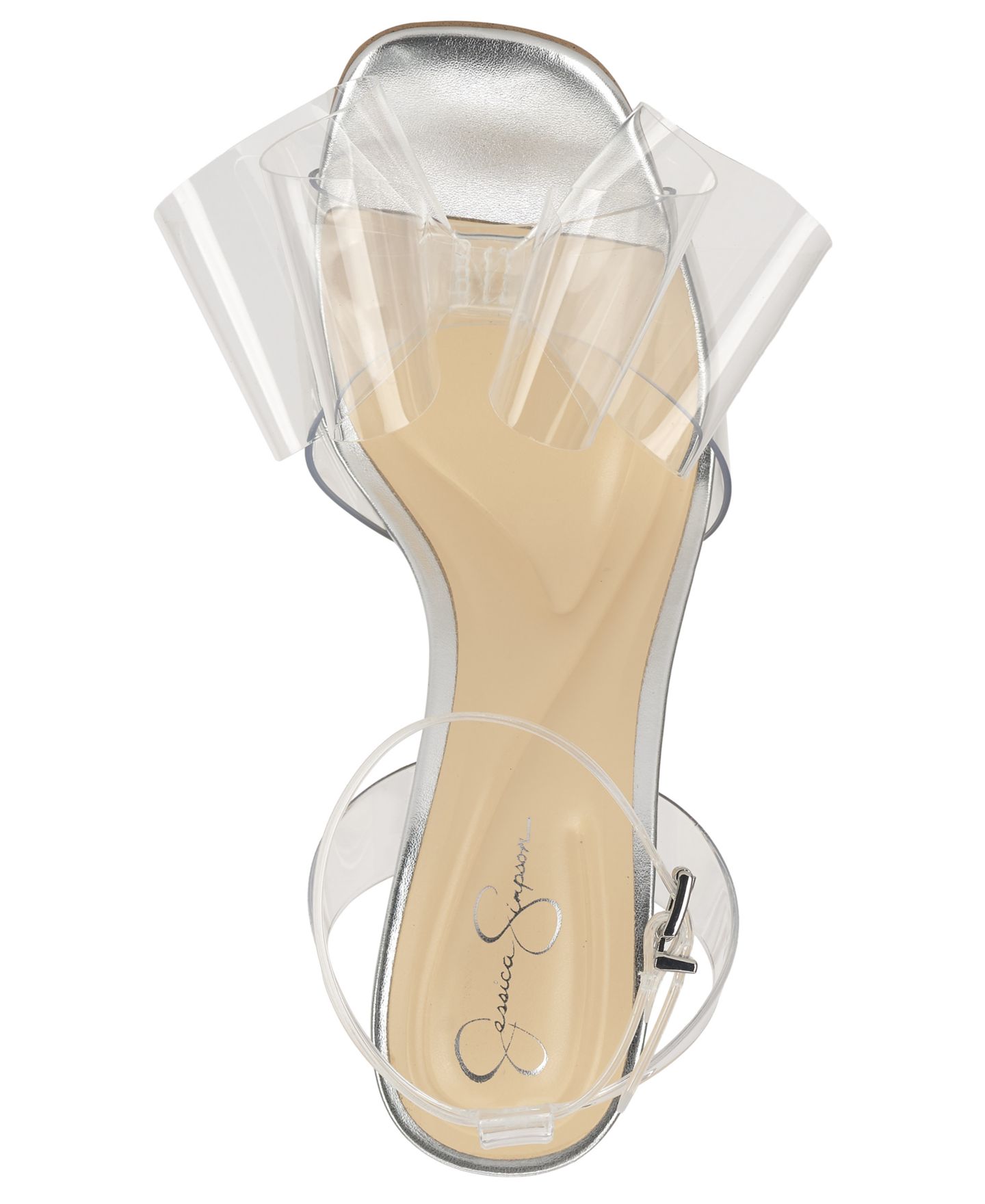 Женские сандалии Jessica Simpson Olivine Vinyl Bow Stiletto Dress Sandals, цвет: Прозрачный / Серебряный — фото 4