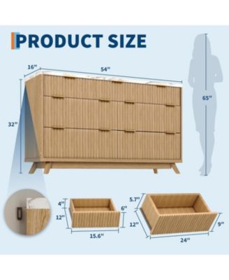 Fluted 7 Drawers Dresser for Bedroom, 54" Wide Modern Chest of Drawers, Curved Profile Design, Large Wood Storage Cabinet Organizer for Bedroom