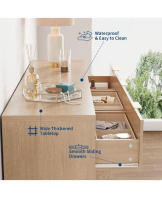 MilleLoom Wood Dresser for Bedroom, Modern Fluted 8 & 9 Drawer Dresser Wood TV Stand with Anti-Tip Device, Bedroom Dressers with Drawers