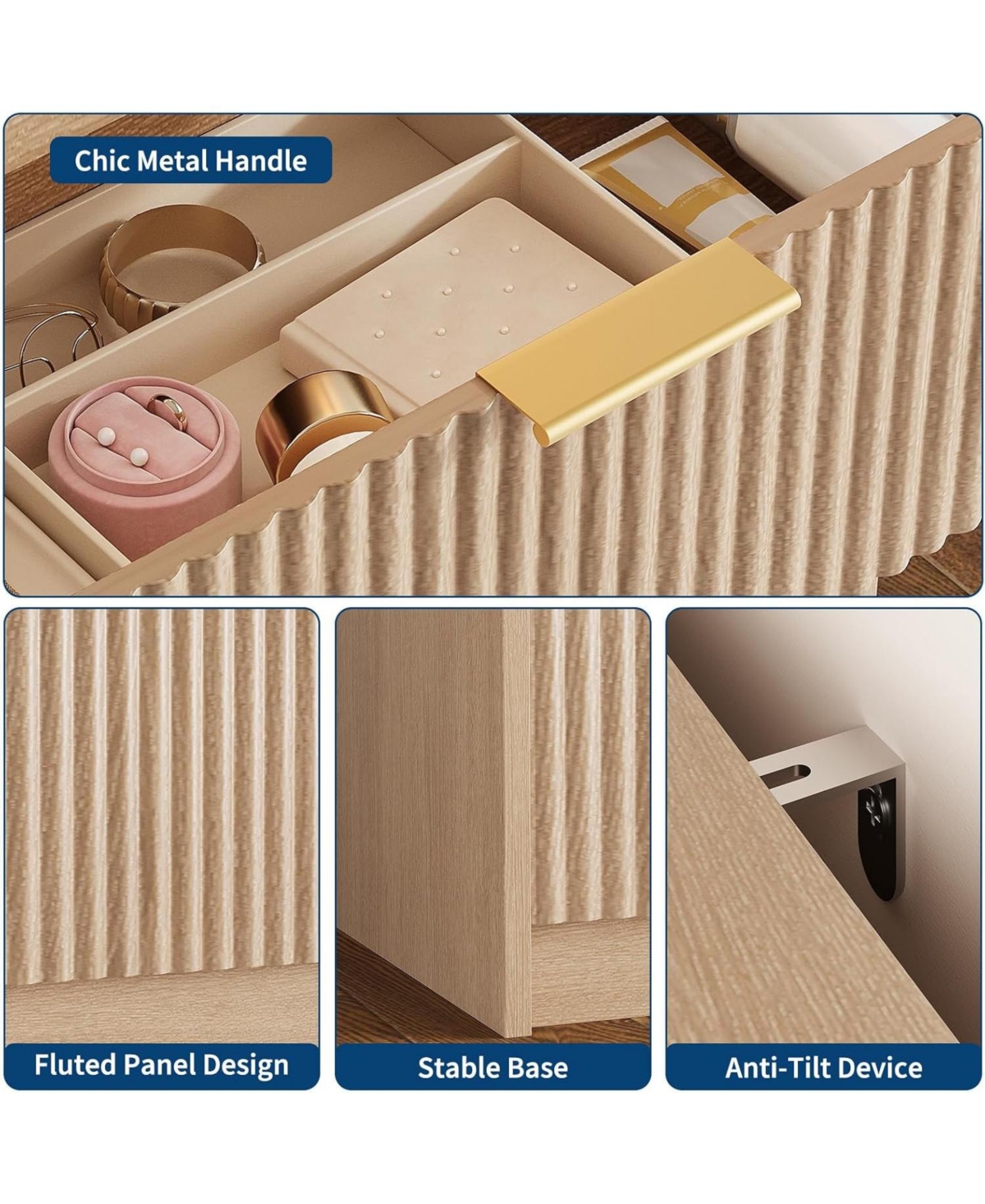 gaomon 8 Drawer Fluted Dresser for Bedroom, 55" Wide Modern Chest of Drawers with Metal Handle, Fluted Wood Tv Stand