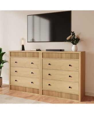 3 Drawer Dresser for Bedroom, 31.5" Wide Fluted Chest of Drawers, Modern Wooden Nightstand Storage Cabinet for Kids Room, Living Room