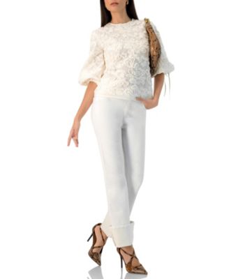 Women's Long Sleeve Floral Aplique Blouse