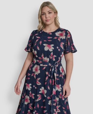 Plus Size Jewel Neck Fit & Flare Midi Dress