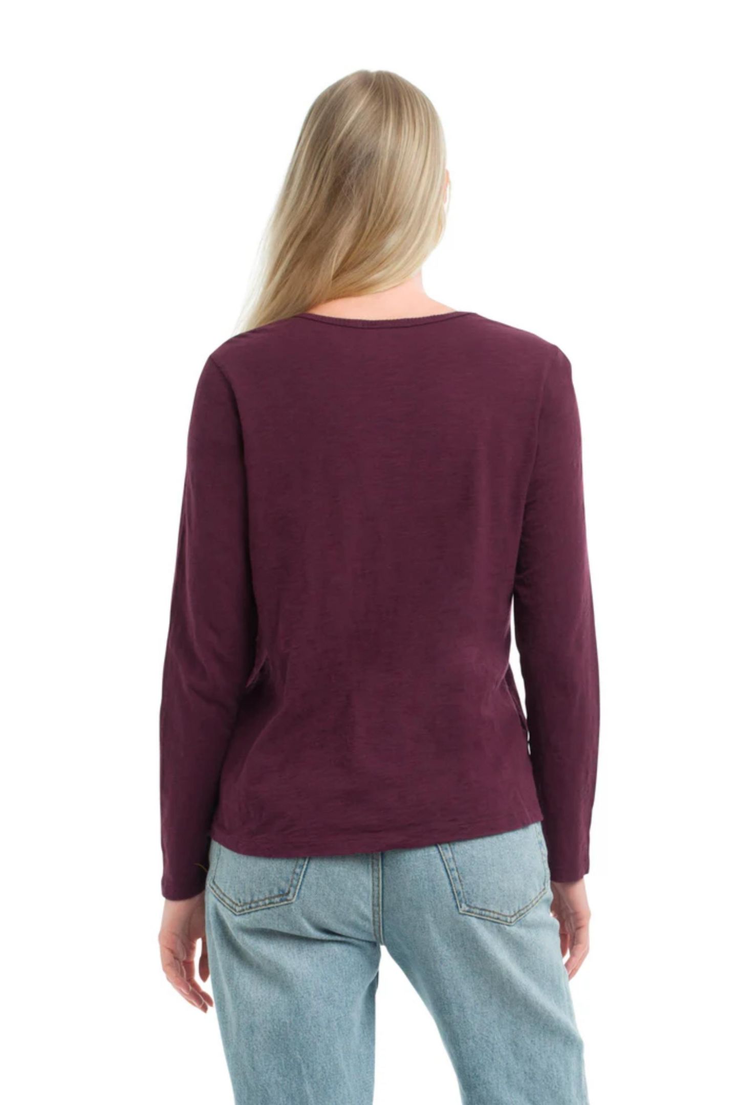 Женская футболка WILT U Neck Button Placket, цвет: Тёмный инжирный — фото 4