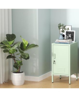 Metal Locker Nightstand with Door & Shelf, Modern Steel Bedside Storage Cabinet, Single Door Lockable Metal End Table for Bedroom