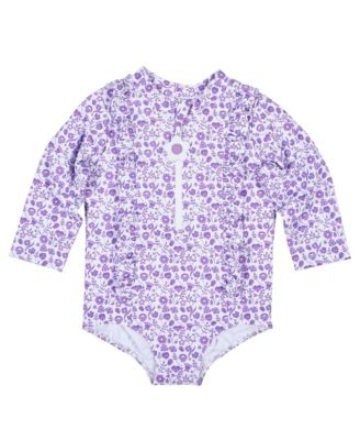 Toddler Girl Floral Print One Piece Rashguard with Ruffles