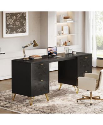 Computer Desk 59", Home Office Desk with 4 File Drawers, Writing Table Elegant