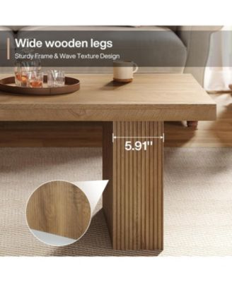 Farmhouse Coffee Table, 47.24 Inch Rectangle Center Table with Large Tabletop & Thick Base, Rustic Wooden Furniture